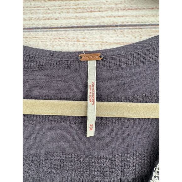 Free People Faux Wrap V-Neck Embroidered Mini Dress Women's Medium Black - Picture 7 of 13